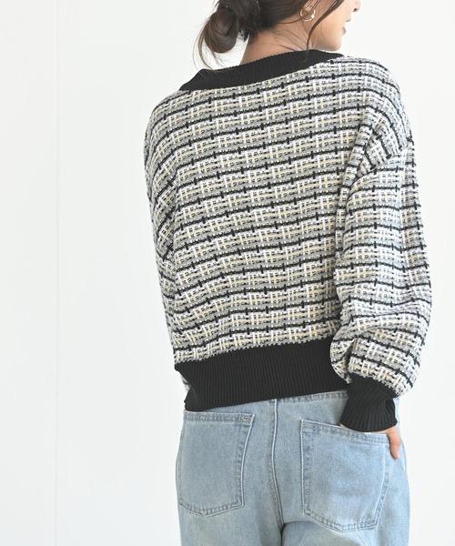 rps(アールピーエス)の「ツイードルックVネックニットプルオーバー(ニット/セーター・レディース・ブラック/ベージュ/オフホワイト・M)」の9枚目の写真