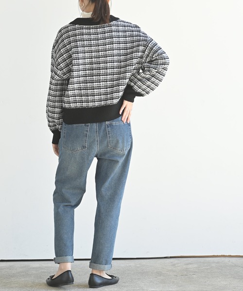 rps(アールピーエス)の「ツイードルックVネックニットプルオーバー(ニット/セーター・レディース・ブラック/ベージュ/オフホワイト・M)」の13枚目の写真