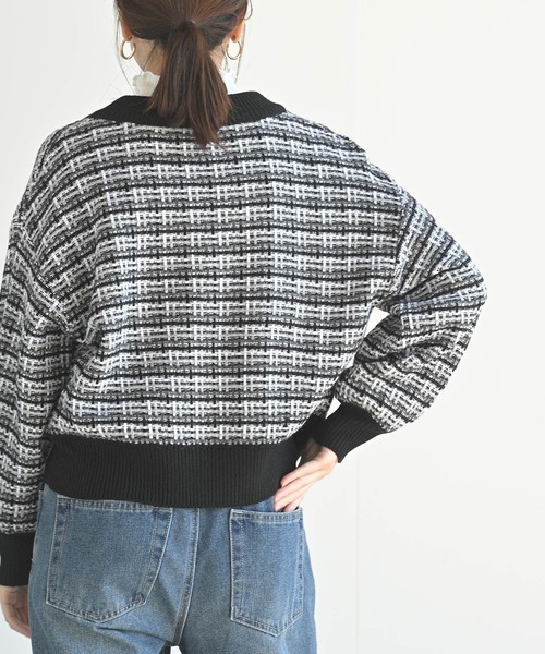 rps(アールピーエス)の「ツイードルックVネックニットプルオーバー(ニット/セーター・レディース・ブラック/ベージュ/オフホワイト・M)」の10枚目の写真