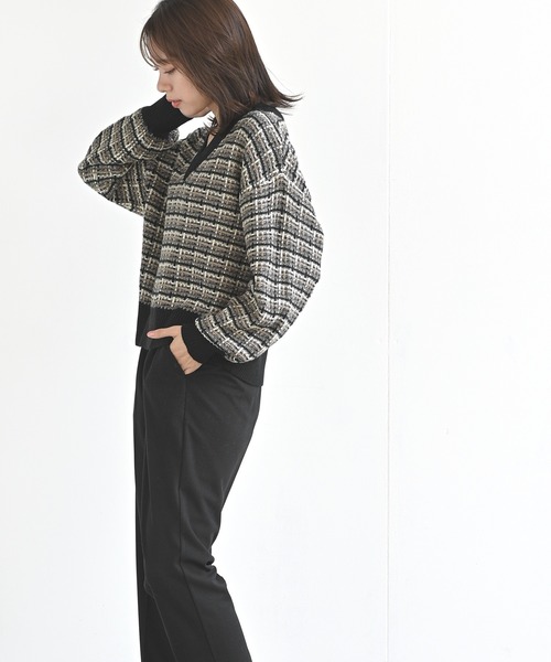 rps(アールピーエス)の「ツイードルックVネックニットプルオーバー(ニット/セーター・レディース・ブラック/ベージュ/オフホワイト・M)」の18枚目の写真