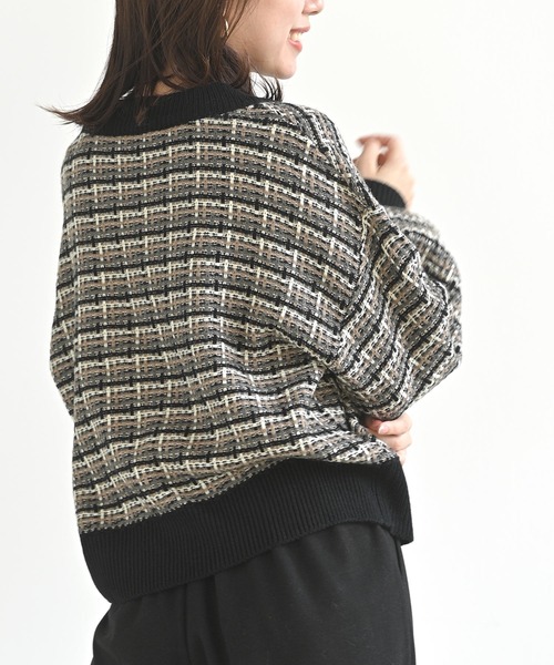 rps(アールピーエス)の「ツイードルックVネックニットプルオーバー(ニット/セーター・レディース・ブラック/ベージュ/オフホワイト・M)」の11枚目の写真