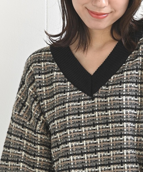 rps(アールピーエス)の「ツイードルックVネックニットプルオーバー(ニット/セーター・レディース・ブラック/ベージュ/オフホワイト・M)」の22枚目の写真