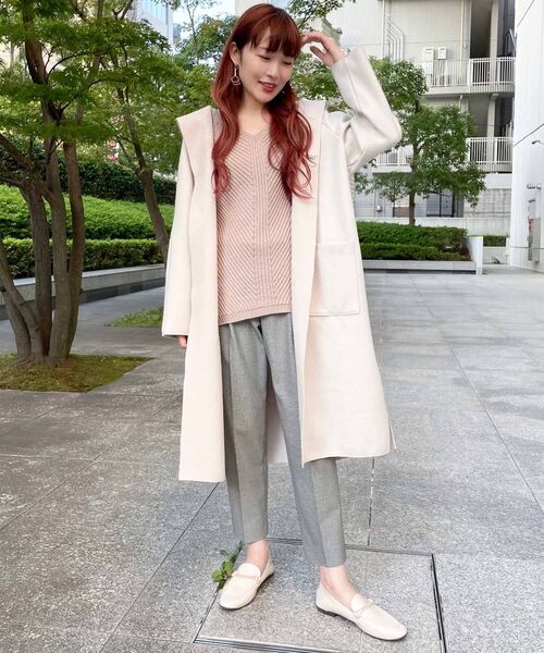 THE SHOP TK （ザ ショップ ティーケー ）の「◆ダブルフェイス圧縮シャージフーディーコート（カーディガン/ボレロ・レディース・チャコールグレー/アイボリー・12/13）」の8枚目の写真