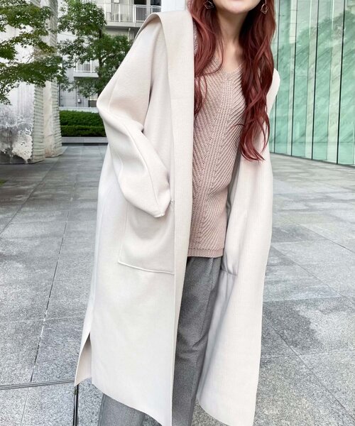 THE SHOP TK （ザ ショップ ティーケー ）の「◆ダブルフェイス圧縮シャージフーディーコート（カーディガン/ボレロ・レディース・チャコールグレー/アイボリー・12/13）」の22枚目の写真