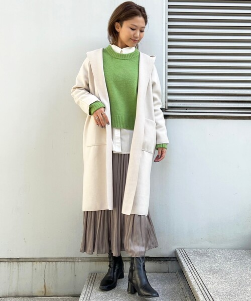 THE SHOP TK （ザ ショップ ティーケー ）の「◆ダブルフェイス圧縮シャージフーディーコート（カーディガン/ボレロ・レディース・チャコールグレー/アイボリー・12/13）」の11枚目の写真