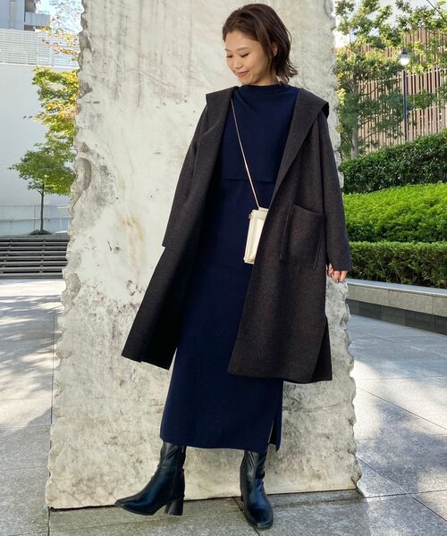 THE SHOP TK （ザ ショップ ティーケー ）の「◆ダブルフェイス圧縮シャージフーディーコート（カーディガン/ボレロ・レディース・チャコールグレー/アイボリー・12/13）」の6枚目の写真