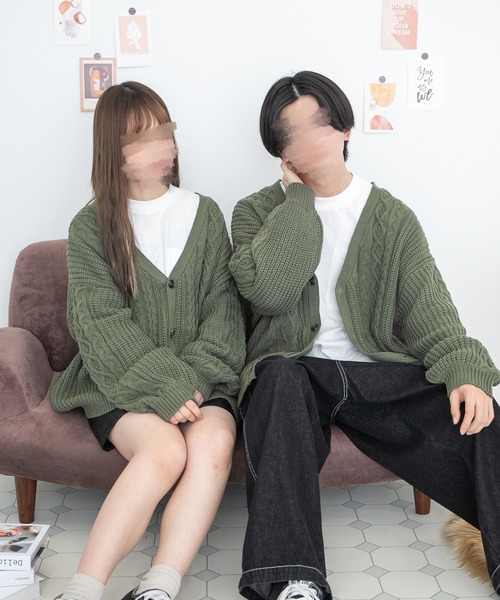 PairPair(ペアペア)の「ケーブルカーディガン(ユニセックス)(カーディガン/ボレロ・レディース・グリーン/アイボリー/キャメル・MEDIUM/LARGE)」の15枚目の写真