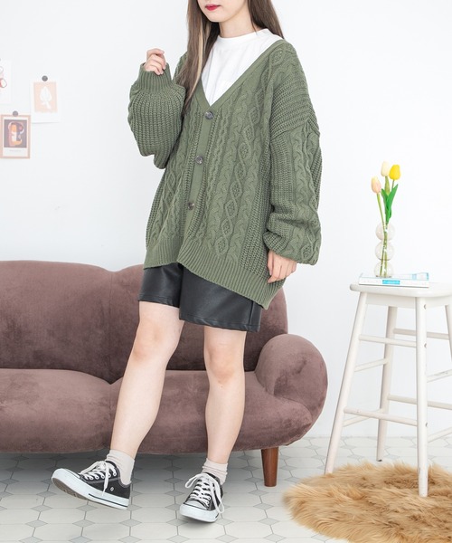 PairPair(ペアペア)の「ケーブルカーディガン(ユニセックス)(カーディガン/ボレロ・レディース・グリーン/アイボリー/キャメル・MEDIUM/LARGE)」の16枚目の写真