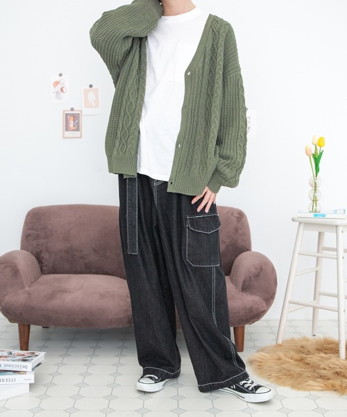 PairPair(ペアペア)の「ケーブルカーディガン(ユニセックス)(カーディガン/ボレロ・レディース・グリーン/アイボリー/キャメル・MEDIUM/LARGE)」の20枚目の写真