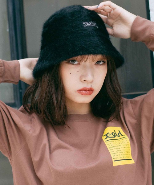 X-girl（エックスガール）の「FEATHER YARN HAT（ハット・レディース・ブルー/ブラウン/ブラック・ONE SIZE）」の2枚目の写真