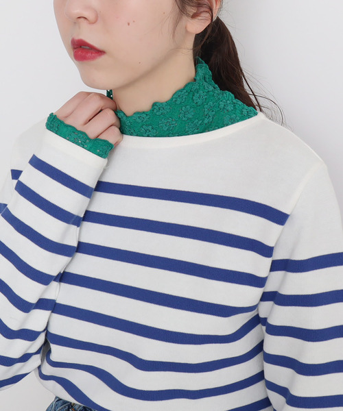 Dot&Stripes CHILD WOMAN(ドットアンドストライプス チャイルドウーマン)の「縮絨ラッセルレース メローハイネックプルオーバー(Tシャツ/カットソー・レディース・アイボリー/ブラック/グリーン・FREE)」の1枚目の写真