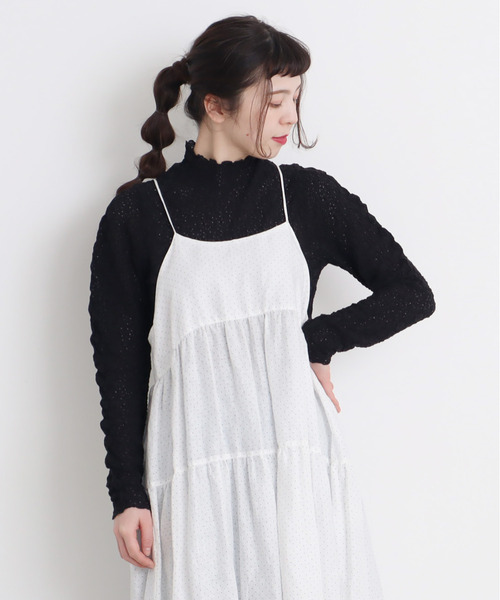Dot&Stripes CHILD WOMAN(ドットアンドストライプス チャイルドウーマン)の「縮絨ラッセルレース メローハイネックプルオーバー(Tシャツ/カットソー・レディース・アイボリー/ブラック/グリーン・FREE)」の3枚目の写真