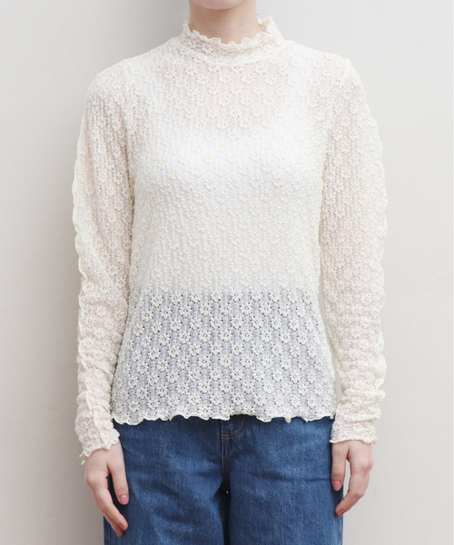 Dot&Stripes CHILD WOMAN(ドットアンドストライプス チャイルドウーマン)の「縮絨ラッセルレース メローハイネックプルオーバー(Tシャツ/カットソー・レディース・アイボリー/ブラック/グリーン・FREE)」の19枚目の写真