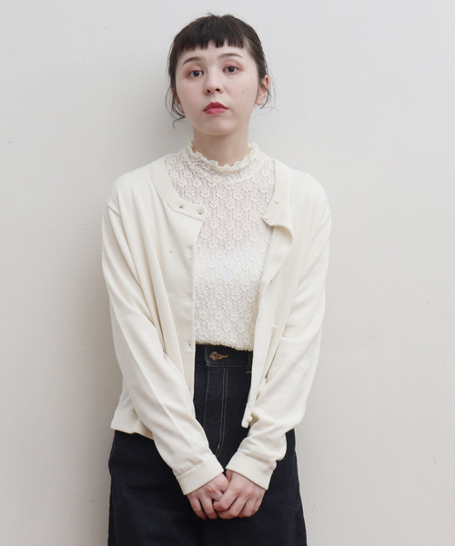 Dot&Stripes CHILD WOMAN(ドットアンドストライプス チャイルドウーマン)の「縮絨ラッセルレース メローハイネックプルオーバー(Tシャツ/カットソー・レディース・アイボリー/ブラック/グリーン・FREE)」の10枚目の写真