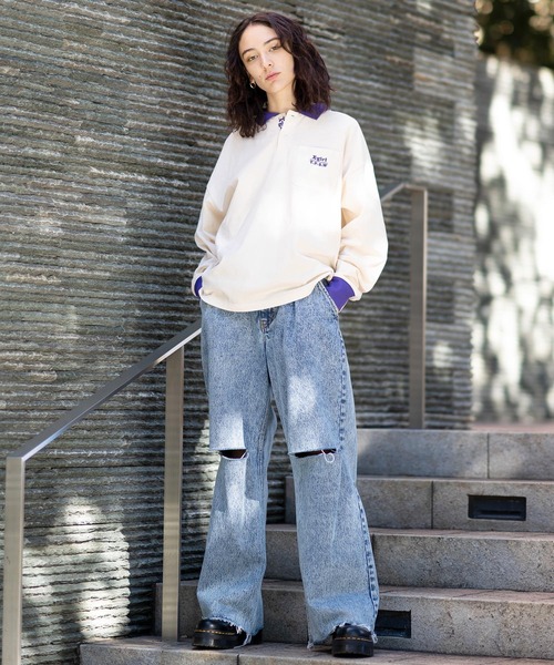 X-girl（エックスガール）の「L/S POLO SHIRT（ポロシャツ・レディース・ブラック/オフホワイト/グリーン・S/M）」の10枚目の写真