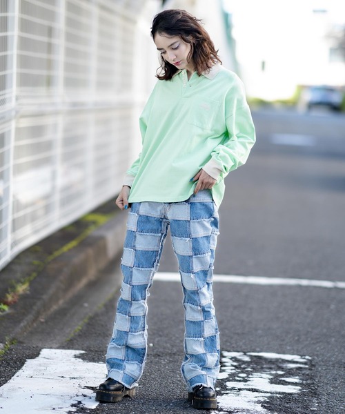 X-girl（エックスガール）の「L/S POLO SHIRT（ポロシャツ・レディース・ブラック/オフホワイト/グリーン・S/M）」の7枚目の写真