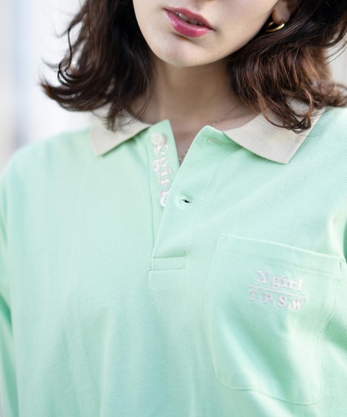 X-girl（エックスガール）の「L/S POLO SHIRT（ポロシャツ・レディース・ブラック/オフホワイト/グリーン・S/M）」の4枚目の写真