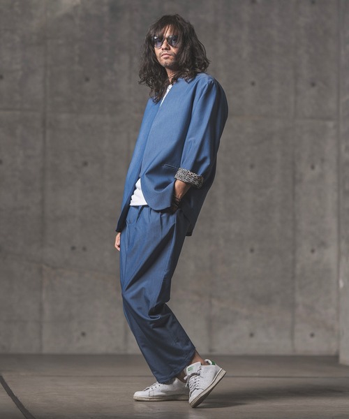 GLIMCLAP（グリムクラップ）の「mj8363-Stretch Dungaree collar-less jacket ジャケット（ノーカラージャケット・メンズ・インディゴブルー/ブラック・M/L/S）」の20枚目の写真