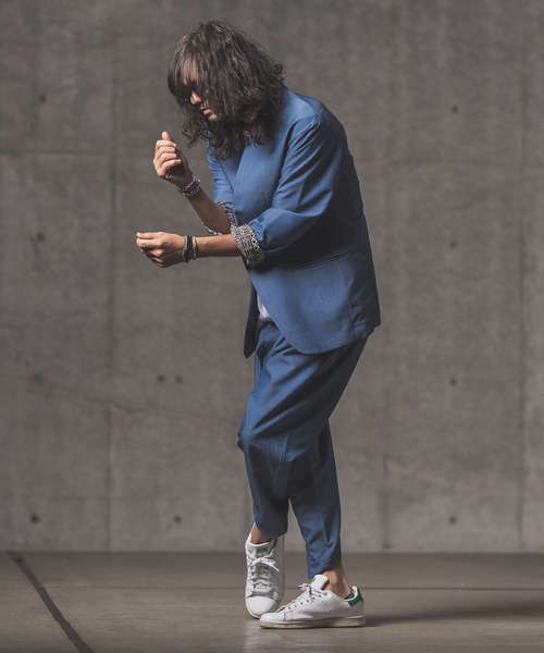 GLIMCLAP（グリムクラップ）の「mj8363-Stretch Dungaree collar-less jacket ジャケット（ノーカラージャケット・メンズ・インディゴブルー/ブラック・M/L/S）」の21枚目の写真