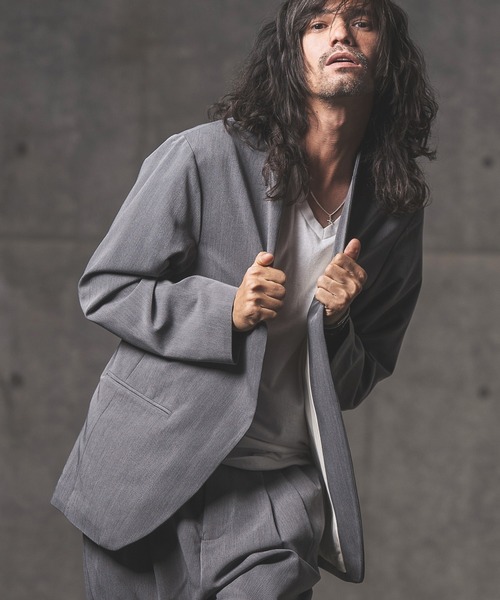 ノーカラージャケット mj8363-Stretch Dungaree collar-less jacket