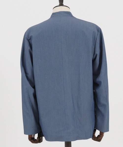 GLIMCLAP（グリムクラップ）の「mj8363-Stretch Dungaree collar-less jacket ジャケット（ノーカラージャケット・メンズ・インディゴブルー/ブラック・M/L/S）」の6枚目の写真