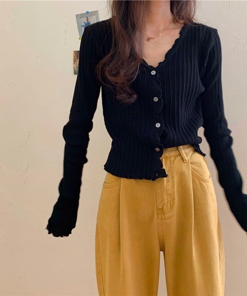 Chaco closet（チャコ クローゼット）の「Vネックメローリブカーディガン（カーディガン/ボレロ・レディース・ブラック/パープル/ブラウン/イエロー/グリーン・FREE）」の19枚目の写真