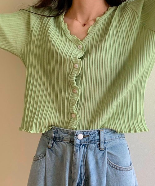 Chaco closet（チャコ クローゼット）の「Vネックメローリブカーディガン（カーディガン/ボレロ・レディース・ブラック/パープル/ブラウン/イエロー/グリーン・FREE）」の21枚目の写真