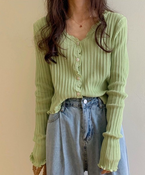 Chaco closet（チャコ クローゼット）の「Vネックメローリブカーディガン（カーディガン/ボレロ・レディース・ブラック/パープル/ブラウン/イエロー/グリーン・FREE）」の13枚目の写真