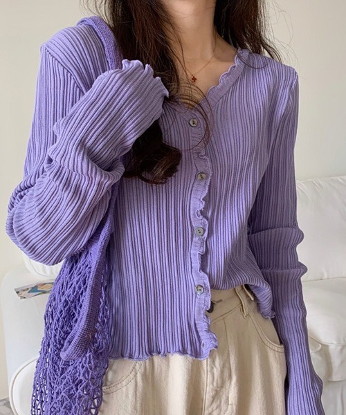 Chaco closet（チャコ クローゼット）の「Vネックメローリブカーディガン（カーディガン/ボレロ・レディース・ブラック/パープル/ブラウン/イエロー/グリーン・FREE）」の11枚目の写真