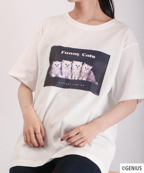 FUNALIVE(ファンアライブ)の「なめねこ フォトプリントTee(Tシャツ/カットソー・メンズ・ブルー/ホワイト系その他/ホワイト/ブラック/ブラック系その他・LL/M/L)」の4枚目の写真