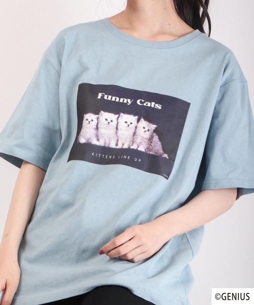 FUNALIVE(ファンアライブ)の「なめねこ フォトプリントTee(Tシャツ/カットソー・メンズ・ブルー/ホワイト系その他/ホワイト/ブラック/ブラック系その他・LL/M/L)」の2枚目の写真