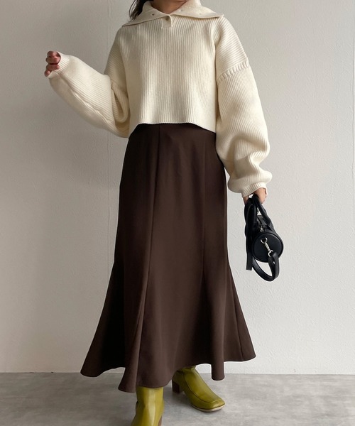 w closet(ダブルクローゼット)の「ハイウエストマーメイドスカート(スカート・レディース・ブラック/アイボリー/ダークブラウン系1・FREE)」の8枚目の写真