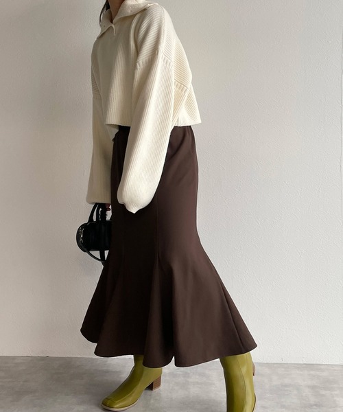 w closet(ダブルクローゼット)の「ハイウエストマーメイドスカート(スカート・レディース・ブラック/アイボリー/ダークブラウン系1・FREE)」の15枚目の写真
