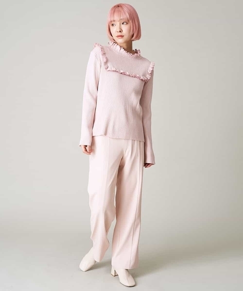 A de a.v.v（アードアー・ヴェ・ヴェ）の「［SET UP対応］センタープレスフレアパンツ（スラックス・レディース・アイボリー/ライトピンク/カーキ・38/36）」の5枚目の写真