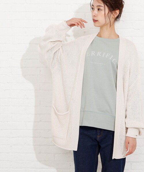 SHOO・LA・RUE（シューラルー）の「◆リネンライクざっくりリリヤーンカーディガン（カーディガン/ボレロ・レディース・ライトブルー/オフホワイト/ピンク/サンドベージュ/ホワイト系5/ライトグリーン系2/イエロー系2・00）」の2枚目の写真