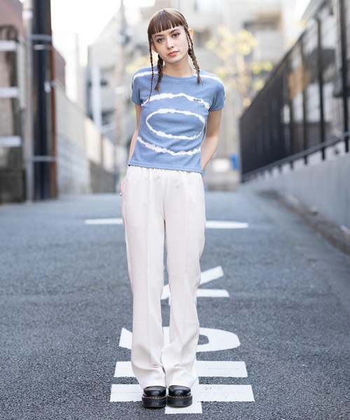 X-girl(エックスガール)の「CIRCLE TIE-DYE S/S BABY TEE(Tシャツ/カットソー・レディース・ネイビー/ベージュ・M/S)」の6枚目の写真