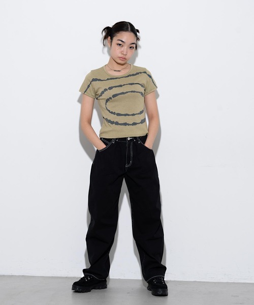 X-girl(エックスガール)の「CIRCLE TIE-DYE S/S BABY TEE(Tシャツ/カットソー・レディース・ネイビー/ベージュ・M/S)」の17枚目の写真