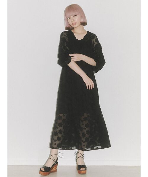 merry jenny（メリージェニー）の「シアーflowerパフギャザーワンピース（ワンピース・レディース・ブラック/レッド/アイボリー・FREE）」の15枚目の写真