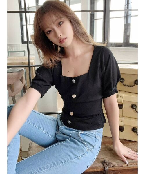 RESEXXY（リゼクシー）の「フロントボタンバックリボントップス（シャツ/ブラウス・レディース・ブラック/ブルー/ホワイト/ブラウン・FREE）」の3枚目の写真