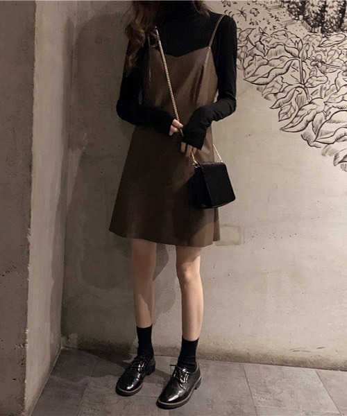 I Dare フェイクレザー キャミワンピース ジャンパースカート I Dare アイディア のファッション通販 Zozotown