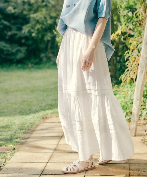 PUAL CE CIN（ピュアルセシン）の「インドポプリンステッチスカート（スカート・レディース・ホワイト/ブラック/ブルー/ピンク・FREE）」の7枚目の写真