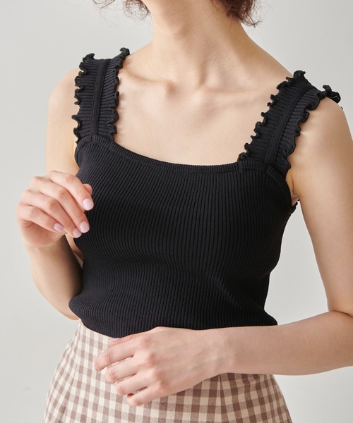 FREE'S MART（フリーズマート）の「◆フリルストラップリブニットタンク（ニット/セーター・レディース・ホワイト/ブラック/ピンク/グリーン・FREE）」の3枚目の写真