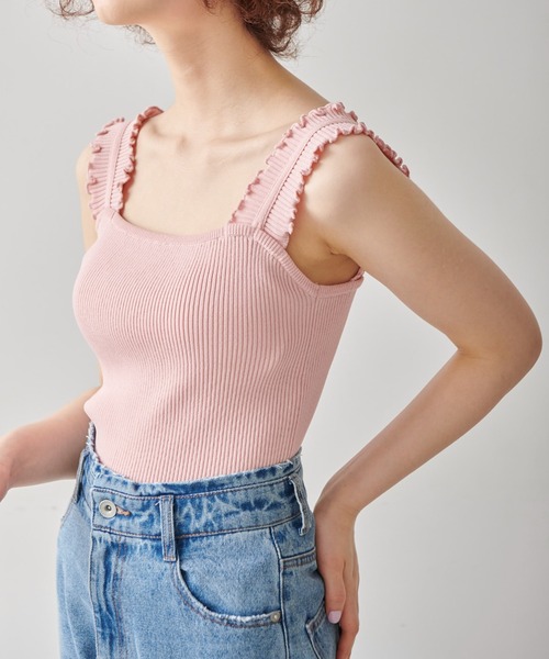 FREE'S MART（フリーズマート）の「◆フリルストラップリブニットタンク（ニット/セーター・レディース・ホワイト/ブラック/ピンク/グリーン・FREE）」の5枚目の写真