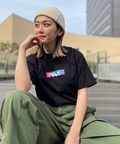 MILKFED.（ミルクフェド）の「MILKFED. × MANASTASH /ミルクフェド×マナスタッシュ　MOUNTAIN COLOR LOGO T-SHIRT マウンテンカラーロゴTシャツ（Tシャツ/カットソー・レディース・ホワイト/ブラック・MEDIUM/X-LARGE/LARGE）」の6枚目の写真