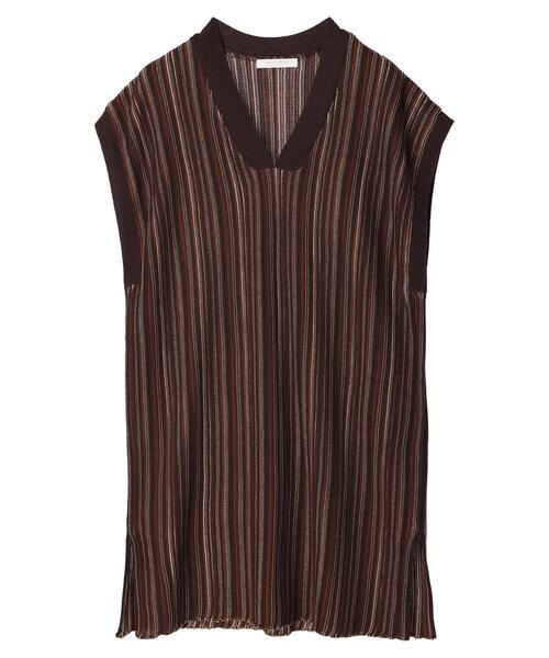 Green　Parks（グリーンパークス）の「ジャガード編みストライプニットチュニック（ニット/セーター・レディース・ダークグレー/ブラウン・FREE）」の11枚目の写真