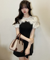 titty＆Co. PETIT by poyo | 【titty&Co. PETIT by POYO】レースドッキングフレアミニワンピース(ワンピース)