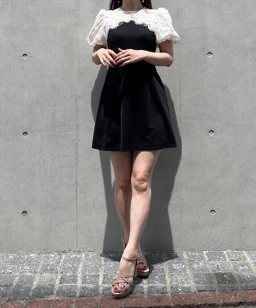 titty＆Co. PETIT by poyo（ティティーアンドコープティバイポヨ）の「【titty&Co. PETIT by POYO】レースドッキングフレアミニワンピース（ワンピース・レディース・ブラック・SMALL/MEDIUM）」の5枚目の写真