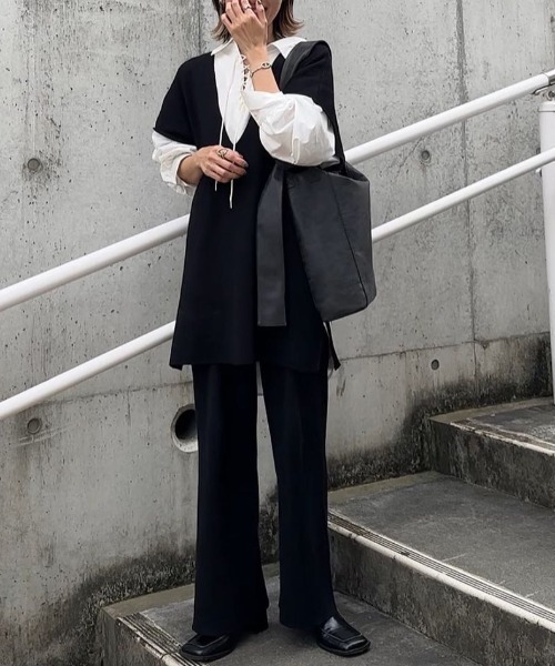 Re:EDIT（リエディ）の「[低身長サイズ有]プレーティングリブニットベスト（ベスト・レディース・ホワイト/ブラック/ブラウン/ライム・MEDIUM/LARGE/SHORT）」の5枚目の写真