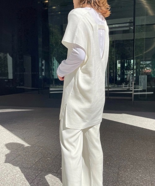 Re:EDIT（リエディ）の「[低身長サイズ有]プレーティングリブニットベスト（ベスト・レディース・ホワイト/ブラック/ブラウン/ライム・MEDIUM/LARGE/SHORT）」の7枚目の写真