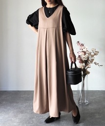 Riberry | Vネック切替タックジャンパースカート(ジャンパースカート)